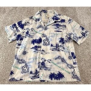 Helena's Hawaiian Button Up Shirt Made In Hawaii Map Theme Compass 2XL XXL